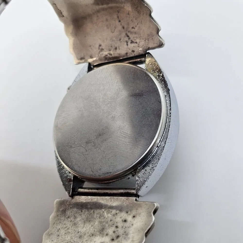 VTG Navajo Sterling Silver Flower Coral Turquoise Band‎ CrownTec Digital Watch